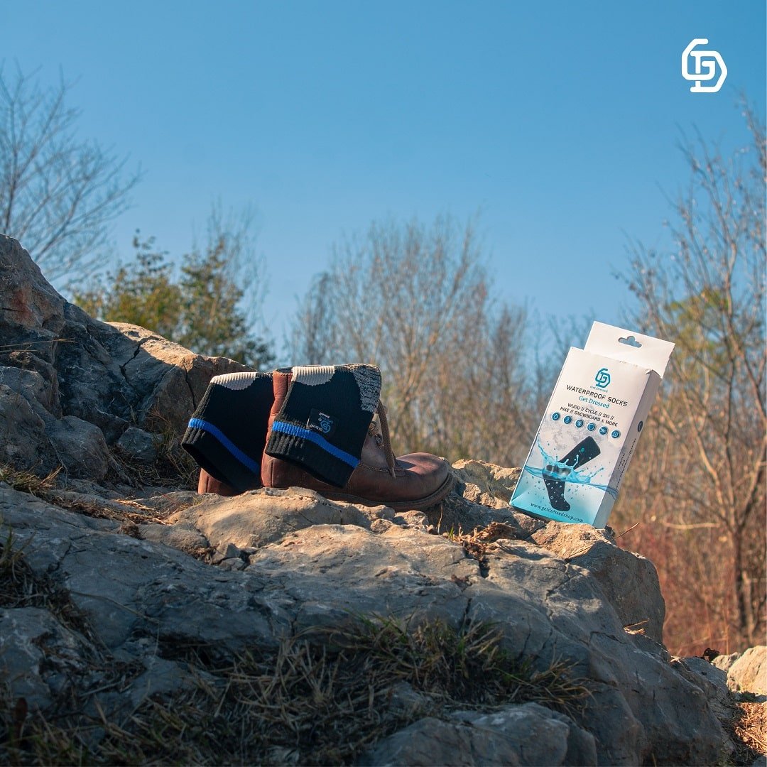 Get Dressed waterproof socks with triple-layer protection—designed for outdoor adventures, hiking, and wudhu. Breathable, durable, and fully waterproof for all-weather comfort.